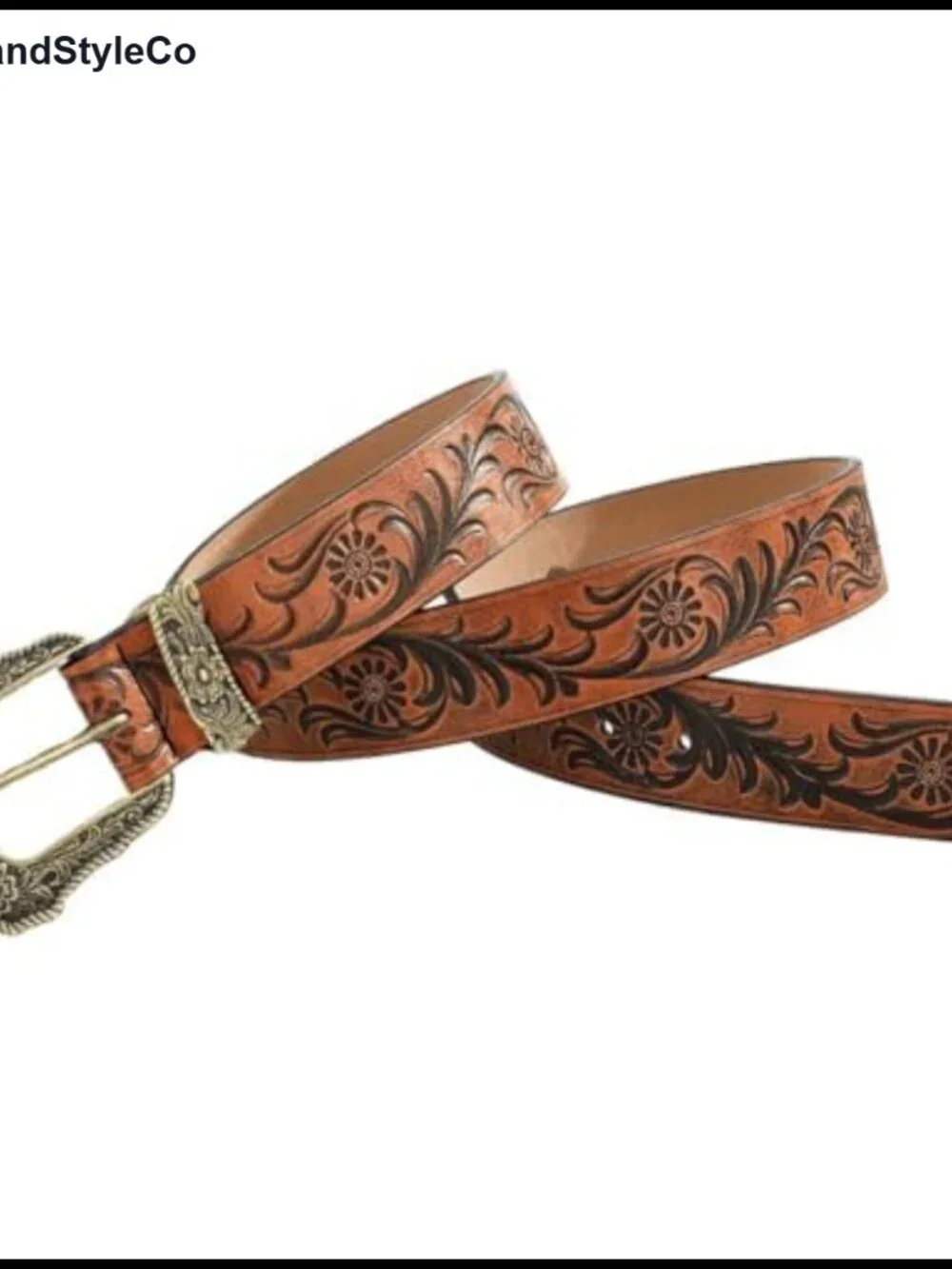 Western Cowboy Belt Floral Engraved Silver Buckle Faux Leather